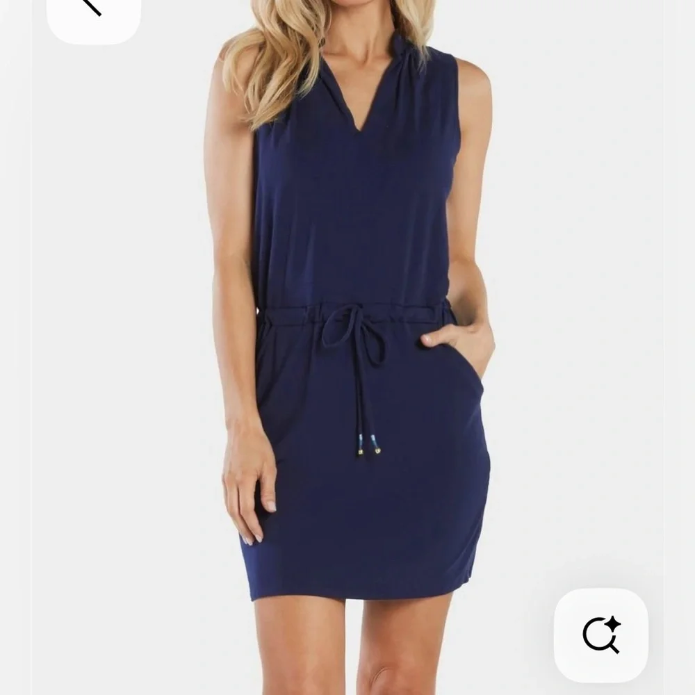 Navy Blue Sleeveless Dress EUC Tie Waist Mini Tank Top Viscose Small